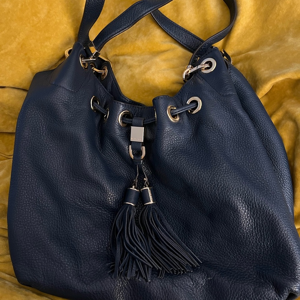 Elegant Navy Blue Leather Tote Bag